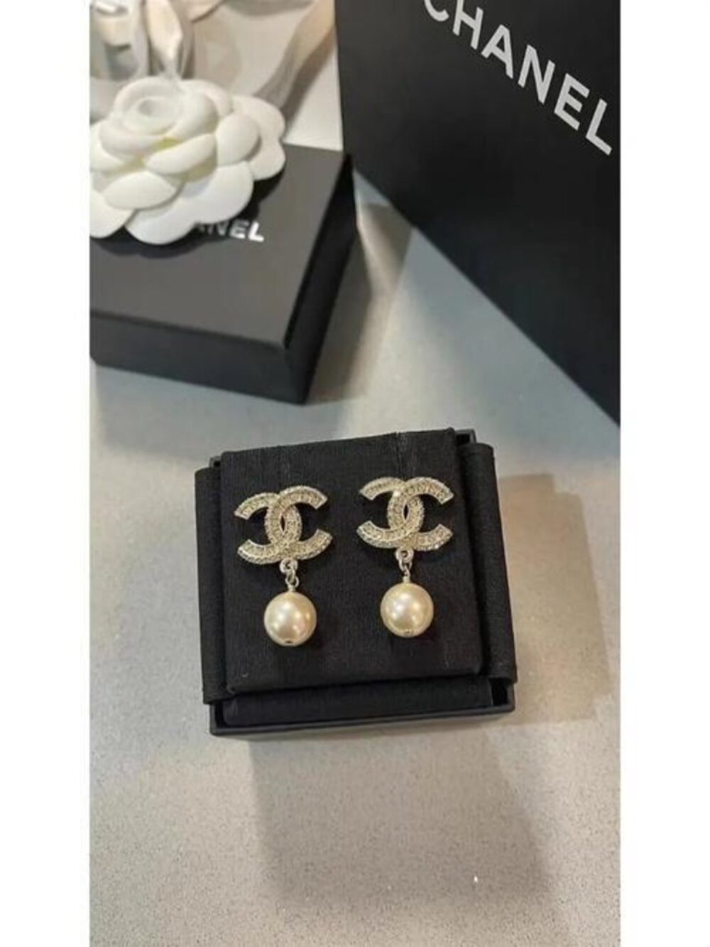 Chanel Double C Pearl Earrings
